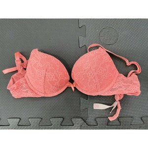 Victoria's Secret 32A Salmon Pink Satin Lace Push Up BRA 36010500 RN 54867